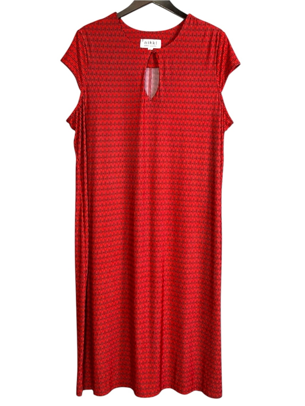 Nikki Poulos Red Blue Geometric Print Cap Sleeve Stretch Midi Dress Plus Size 2X